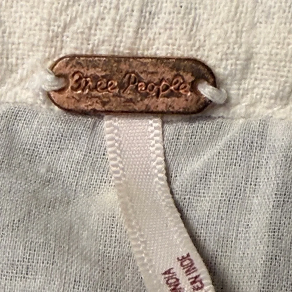 Free People Cream Blouse with  Floral Black Embroidery - Picture 5 of 9